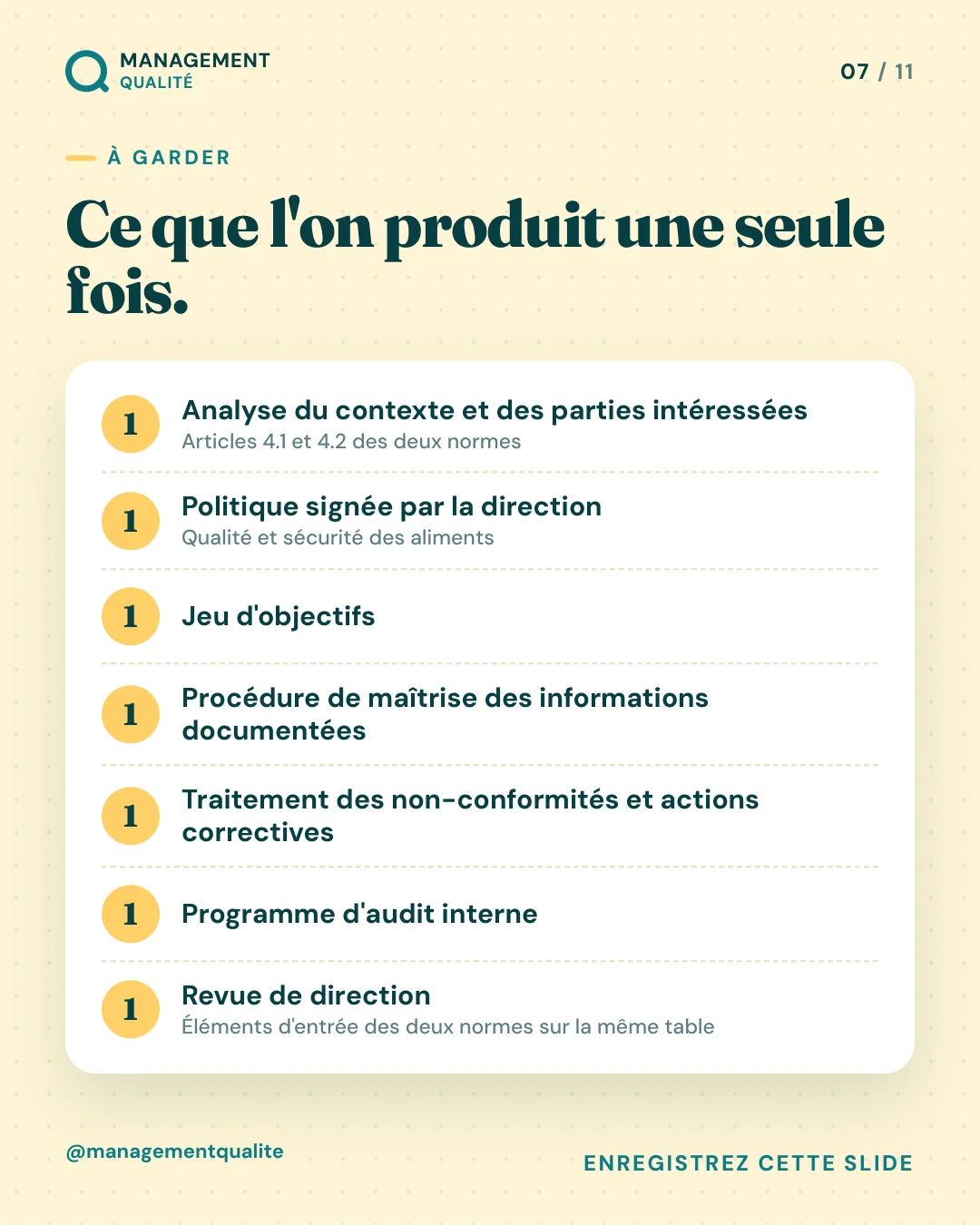 Récapitulatif : ISO 9001 et ISO 22000 intégrées, ce que l'on produit une seule fois